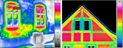 Discovering typical errors in building thermography - Detection of thermal bridges, moisture, hidden elements (source: PIM, Infratec)